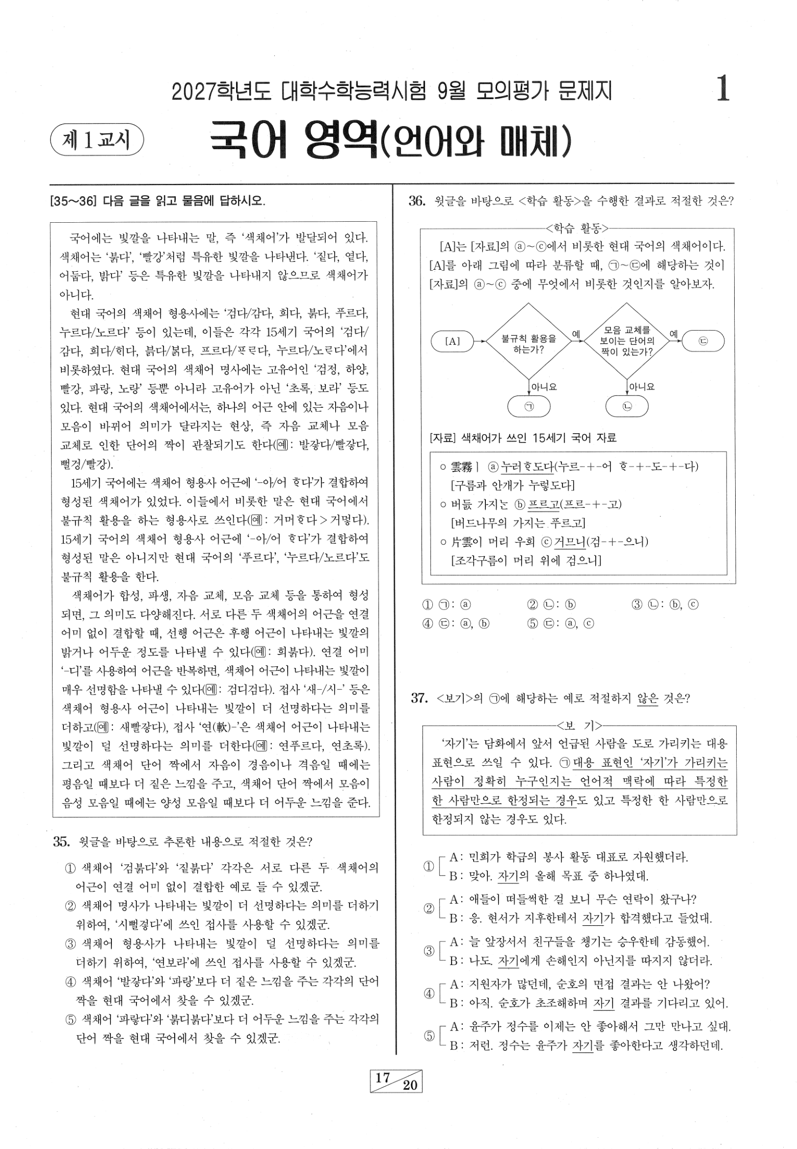 2027학년도 9월 모의평가 국어 언어와 매체 17쪽